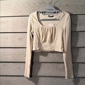 Elegant Cream Ribbed Crop Top